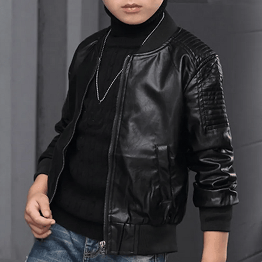 Boys Coats Autumn Winter Fashion Korean Children's Plus Velvet Warming Cotton PU Leather Jacket For 3-8Y Kids Jacket Outerwear